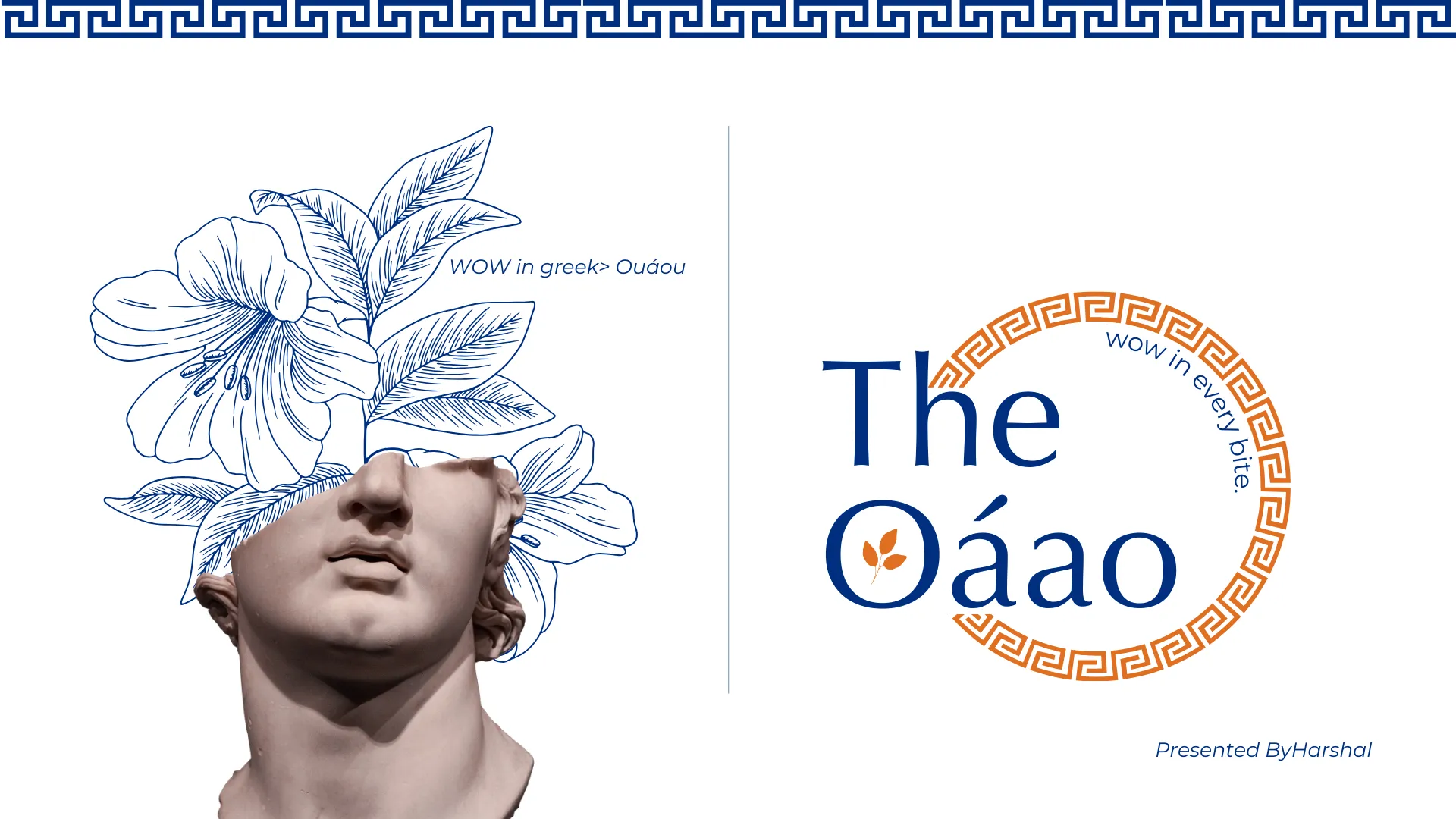 A greek themed logo with text The Oaao.